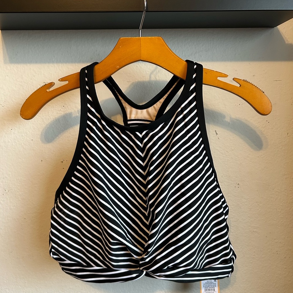 Kona Sol black and white striped swimsuit top Size L - Picture 4 of 8